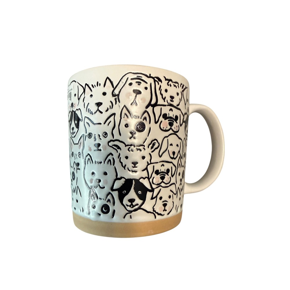 Spectrum Designz Dog Faces Embossed Ceramic Coffee Mug White Pink Tan Base 2024